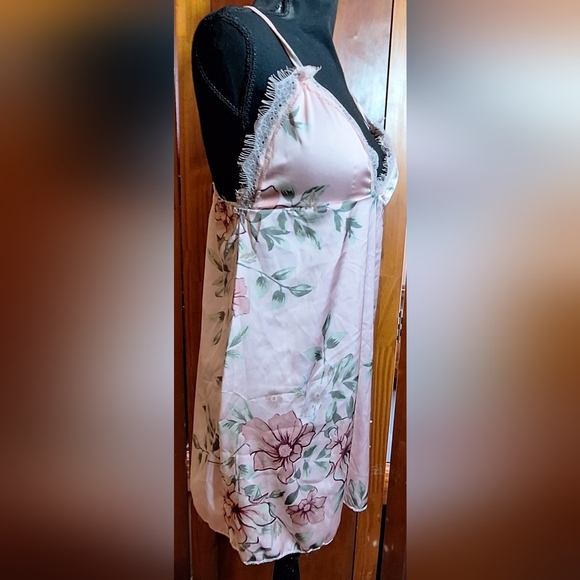 Floral Pink Lace Trim Chemise - Picture 2 of 6